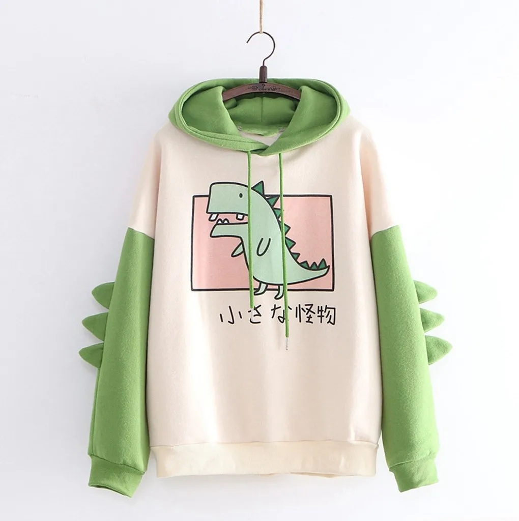 

Hoodies Women Sweatshirt Japanese Style Kawaii cartoon Dinosaur Hooded Autumn spring Pullovers For Girls top Sudadera Mujer 2020