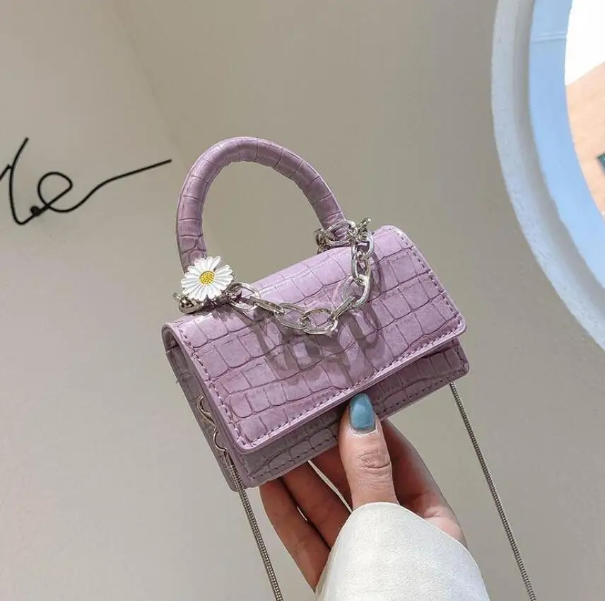 

Fashion Crocodile Pattern Women Mini Crossbody Bags Daisy Flower Ladies Chains Small Handbags PU Leather Evening Clutch Purse