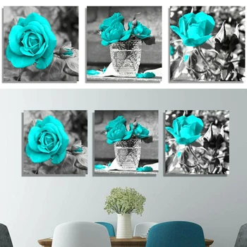 

Cyan Rose Flower Wall Art Painting Pictures Posters Living Bedroom Home Decor For Bedroom Study Corridor