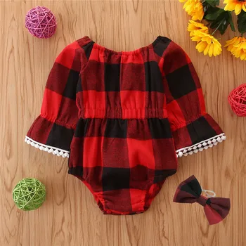 

Girls Jumpsuit 2020 Autumn New 0-3 Year Old Female Baby Long-sleeved Lattice Triangle Short Climbing Hammock Baby Girl Clothes