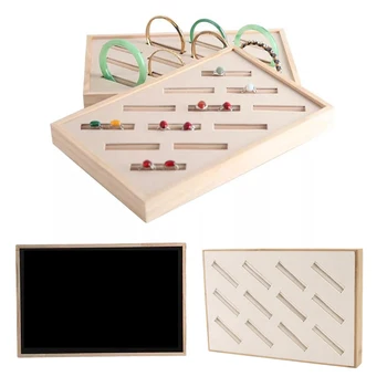

Bamboo Wood Jewelry Display Stand Storage Slots For Ring Holder Boxes Tray