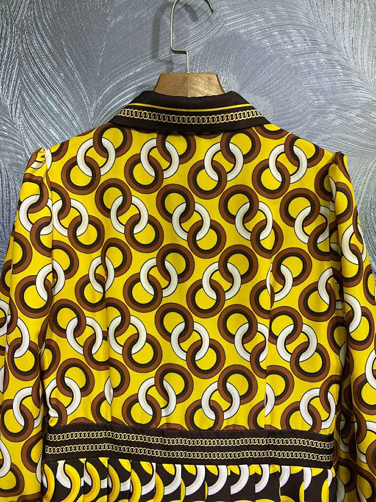 SEQINYY Yellow Midi Dress 2020 Early Autumn Spring New Fashion Design Women Long Sleeve Vintage Print Shirt Dress Casual