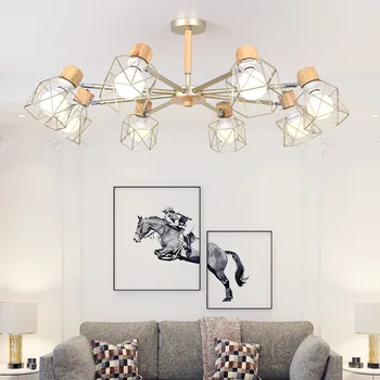 

Nordic simple wooden E27 220V LED steering chandelier black&white two color iron chandelier for living room bedroom pf102905
