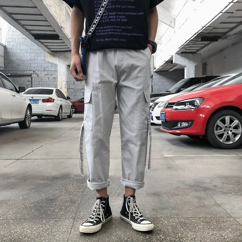 

INS Fashion Man Cool Hong Kong Style Bib Overall Straight-Cut Casual Pants Korean-style Autumn Loose-Fit Pumping Rope Beam Foot