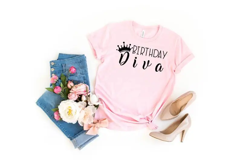 

Birthday Diva Gift For Her Shirt Fashion Party Harajuku Female Clothing Cotton Funny Letter Women Short Sleeve Top Tees kawaii