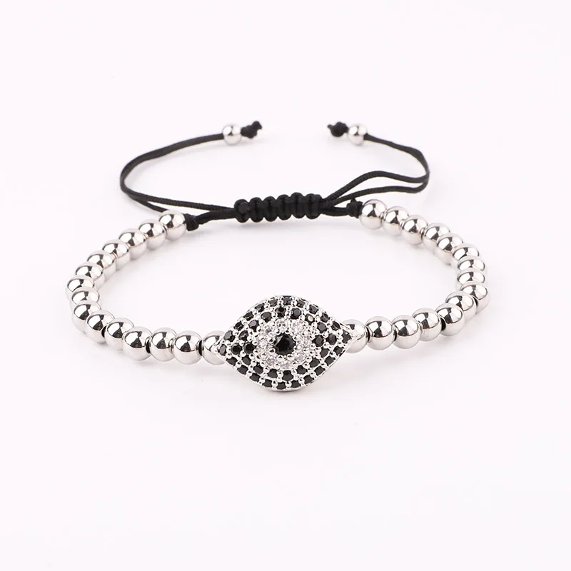 High Quality Eye Bracelet Stainless Steel Beads CZ Charm Macrame Adjustable Bracelet Men Women - Image 3