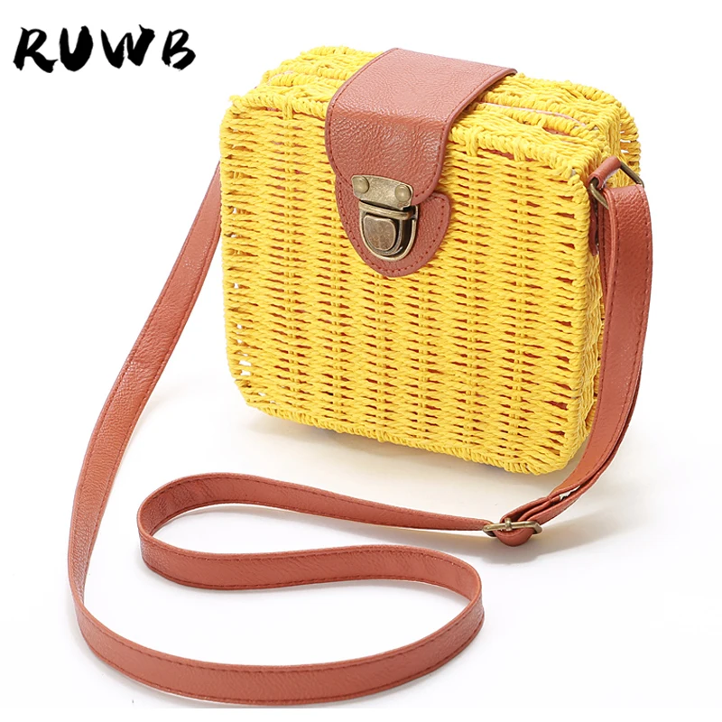 RUWB Candy Colors Small Straw Shoulder Bags for Women 2022 Summer