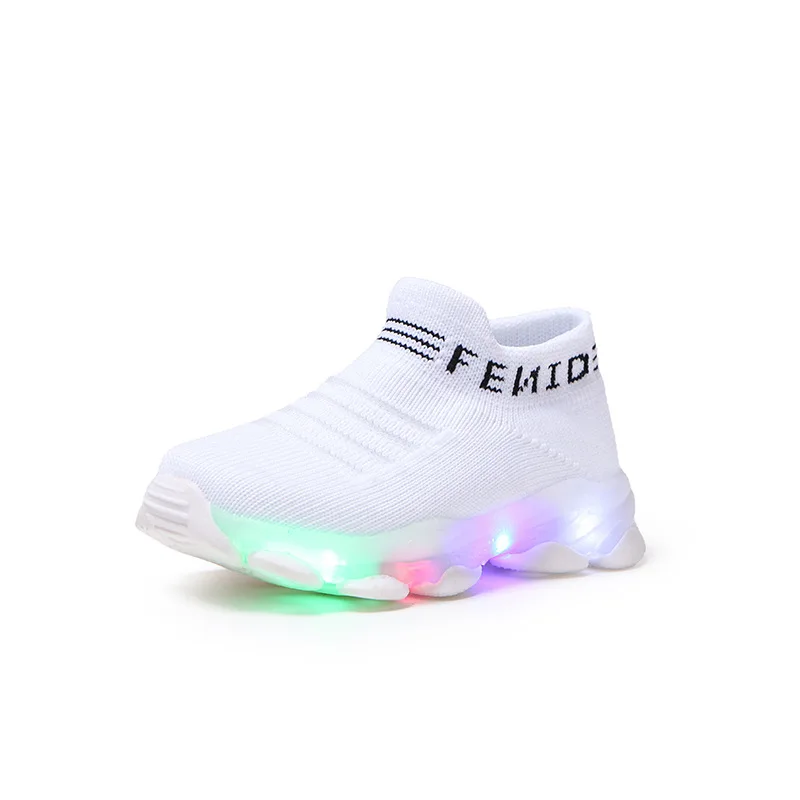

luminous kids boots for girls boys sock casual led children lighted boots air mesh kids sneakers led glowing baby boots