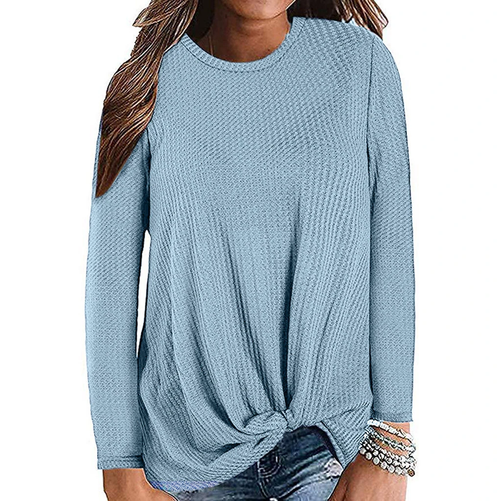 JAYCOSIN Chiffon Blouse Womens Casual Long Sleeve Autumn Knot Waffle Knit Tunic Blouse Cute Shirts Tops Winner Girl Lady 729