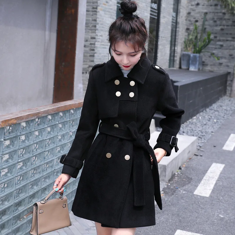 

Women's Woolen Coat Autumn Winter New Women Double Breasted Wool Jacket Female Fleece Woolen Overcoat Winter Coats A438