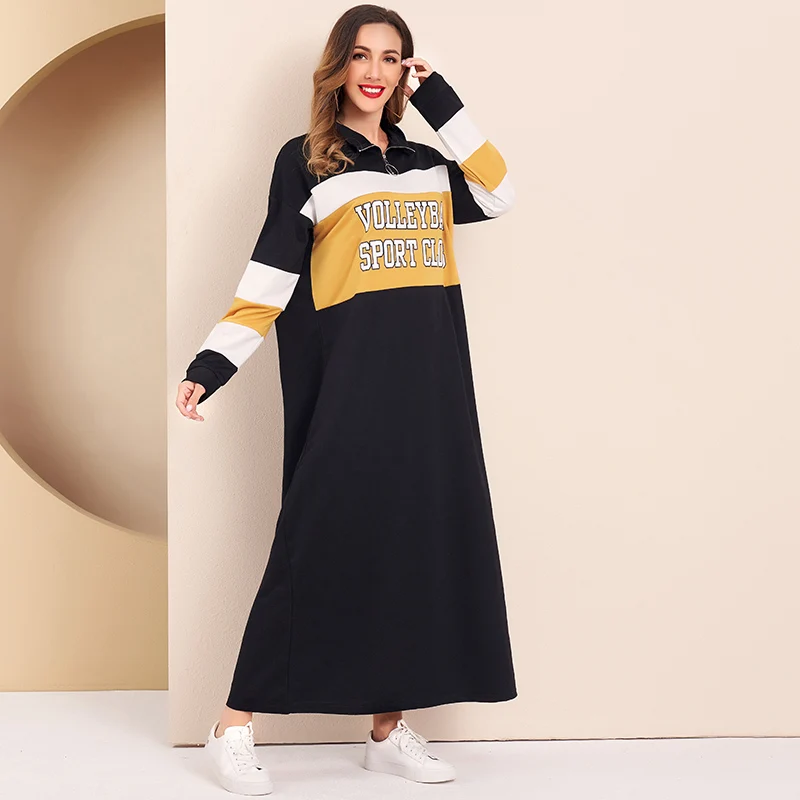 Dresses Casual Graphic Half-Placket Women Vestido Slogan Autumn Loose MAI FUN Colorblock