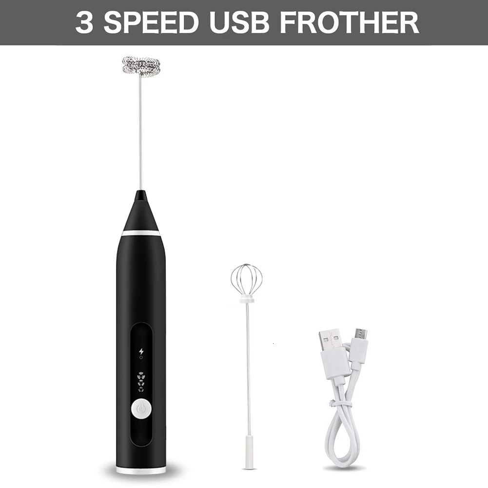 Black USB Перезаряжаемые Электрический яичный венчик для взбивания молока Кофе молока Чай мешалки крем для выпечки пены яйцо колотушки двойной пружинный ручной B4 - Цвет: Black