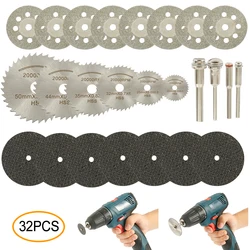 32 pçs rodas de corte diamante hss serra circular lâmina rotativa ferramenta para trabalhar madeira dremel mini broca acessórios ferramenta rotativa