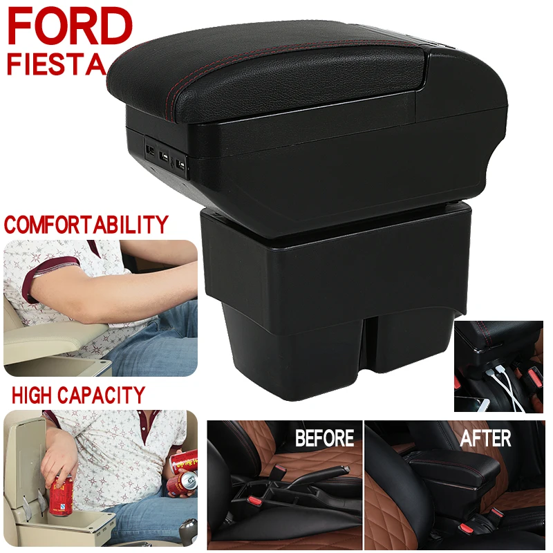 

Armrest Box Auto Central console Ca Seat Storage Box armrest case Handrail case car-styling accessories For ford fiesta