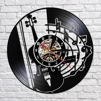

Guitar Music Notes Vinyl Record Clock Hanging Silent Watch Music Lover Music Studio Instrument Wall Decor Sign Guitarist Gift