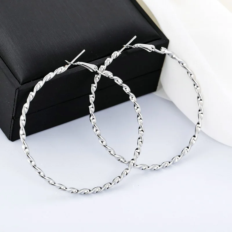 

ES914 New Fashion Large Hoop Earrings 50mm 60mm 70mm Big Smooth Spiral Circle Earrings Round Loop Earrings for Women Jewelry