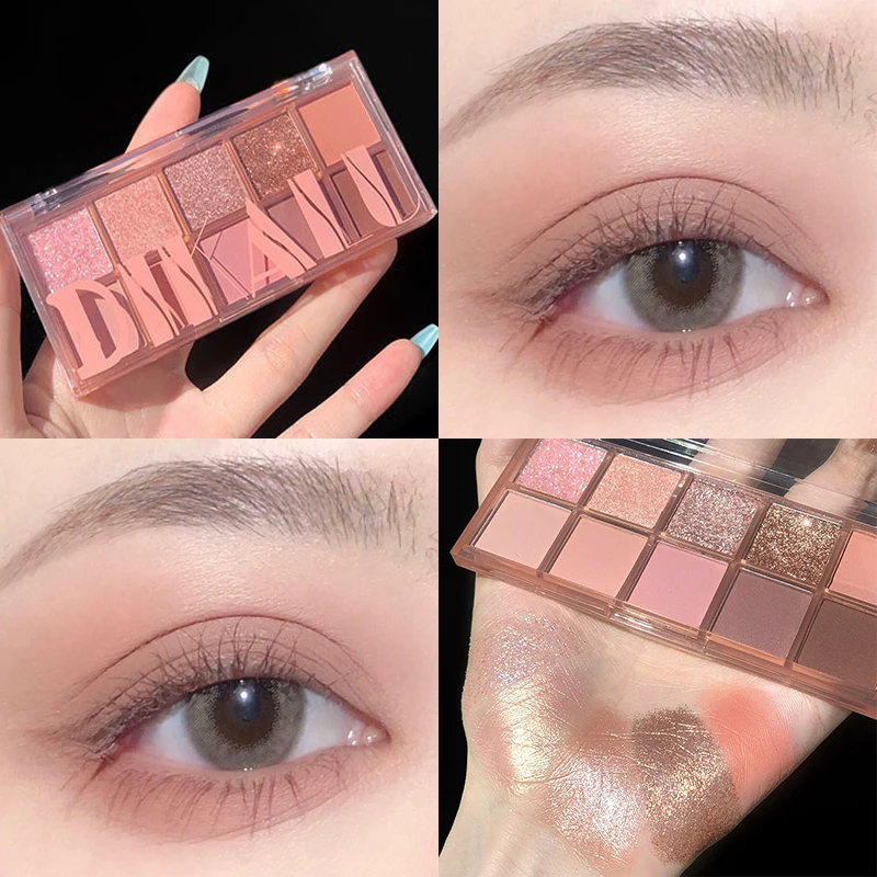 DIKALU 10 Colors Eyeshadow Palette Nude Shimmer Pearly Matte Earth Color Eyeshadow Shiny Powder Eye Shadow Disc Eye Pigments