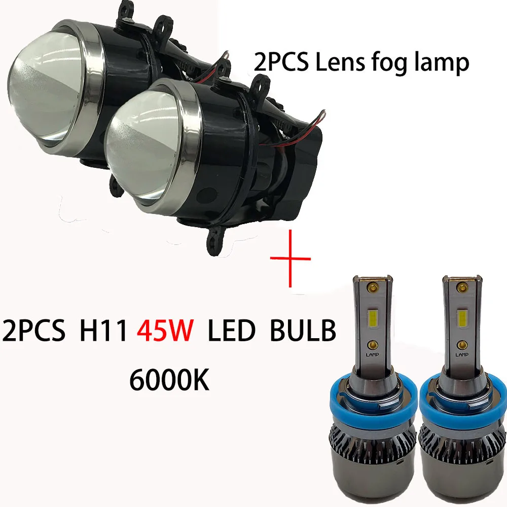 45W LED 6000K Bulbs 2 шт. для NISSAN note Navara d40 Pathfinder R51 Pixo UA0 E11 Противотуманные фары освещение супер яркие линзы Противотуманные фары 35 Вт 55 Вт светодиодный противотуманный фонарь - Цвет: 45W LED 6000K Bulbs
