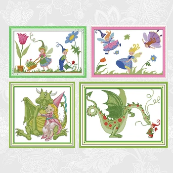 

Dinosaurs and elve series Patterns Aida Canvas Cross Stitch kits Embroidery Thread DIY Handmade Needlework Home Decoration
