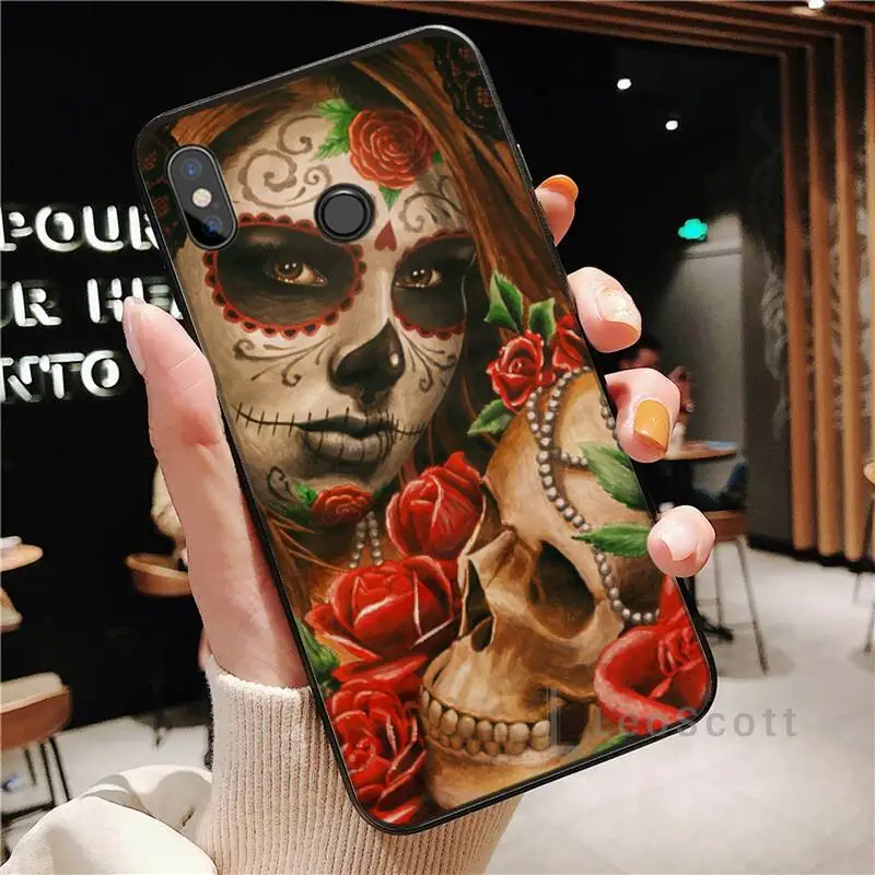 Mexican Skull Girl tattooed Phone Case For Xiaomi Redmi note 4 4X 8T 9 9s 10 K20 K30 cc9 9t pro lite max