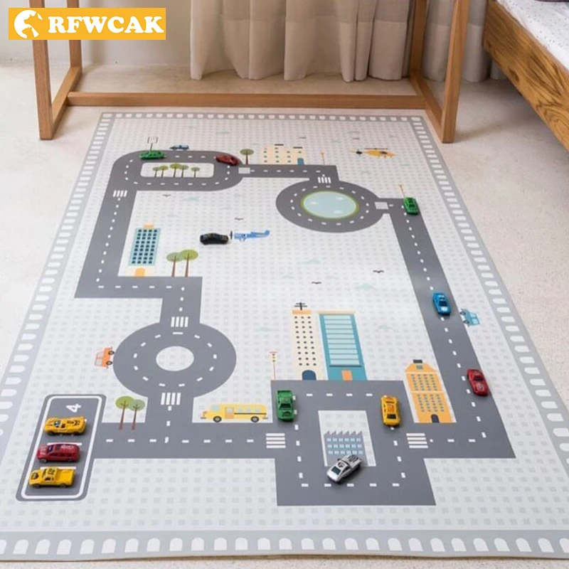 

New 80x130cm Kids Car City Scene Taffic Highway Map Play Mat Carpet Rugs Floor Mat Area Rug For Living Room Baby Room Decoration