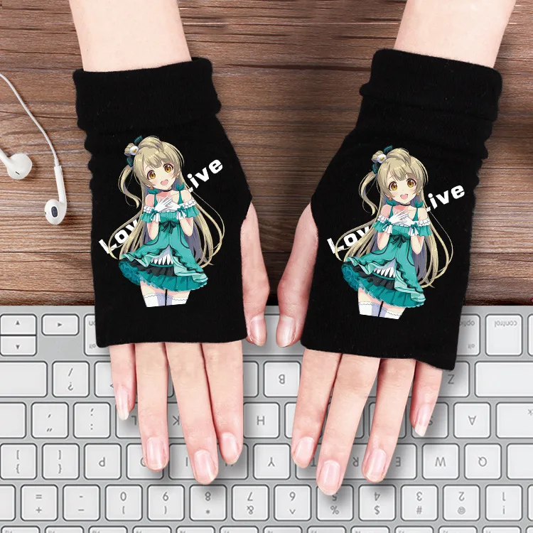 Мультфильм Аниме перчатки Lovelive My Hero Academy Токийский Гуль Natsume Yuujinchou Onmyoji Gintama зимние теплые Половина перчатки хлопок милые - Цвет: 15