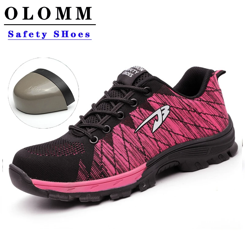 

OLOMM Men Steel Safety Work Shoes Grid Lightweight Breathable Casual Sneaker Prevent piercing Protective Boots