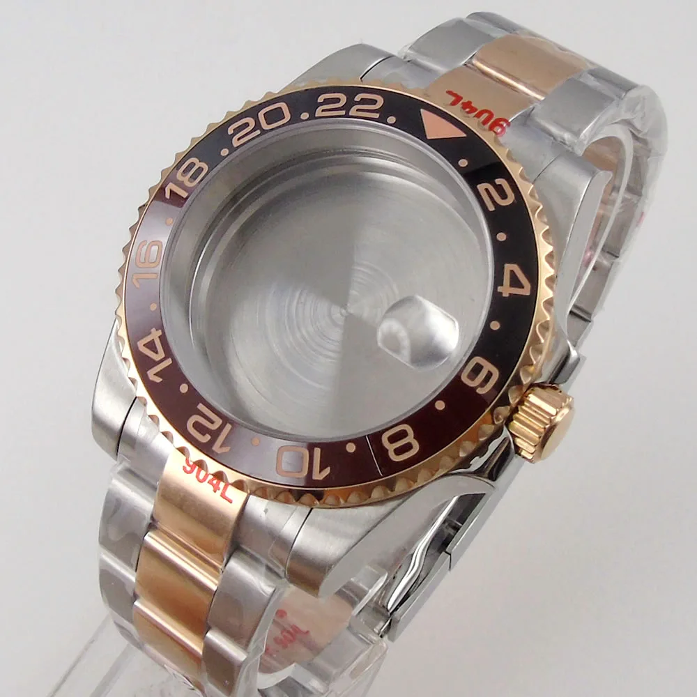 Rose Banhado a Ouro Gmt Caixa do Relógio Cristal de Safira 40 mm Pt5000 Eta2824 Nh35 Nh34 Nh36 Miyota8215 821a Dg2813 Eta2836