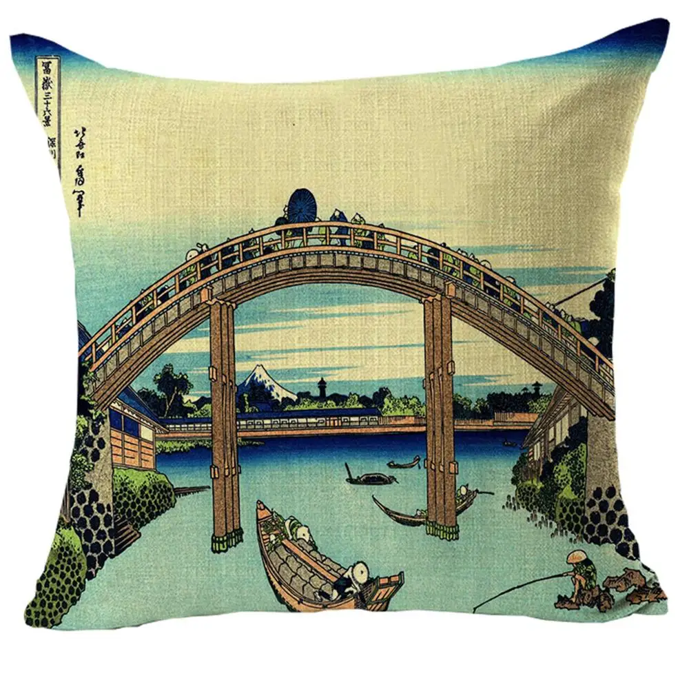 PC085-6 Boniu японский ukiyo-e Печать лен хлопок наволочка для подушек Ретро здания декоративный диван наволочка для домашнего декора для автокресла - Цвет: PC085-6