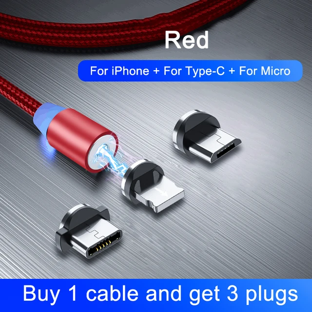 OKZ 2M Magnetic Cable Micro USB Type C Charger For Android Phones Fast Charging Magnet Charge Cord For iPhone 12 11 Pro XS Max 3 in 1 Red