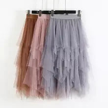 Мода, весенние вечерние юбки, эластичная длинная фатиновая юбка с высокой талией, Женская юбка-пачка с неровным подолом, Женская юбка JWHY