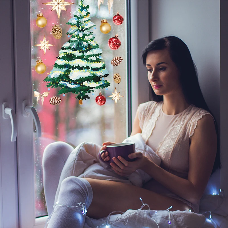 Merry Christmas Window Wall Mirror Stickers Decorations For Home Glass Door Background Kids Room Wall Decals 2022 New Year