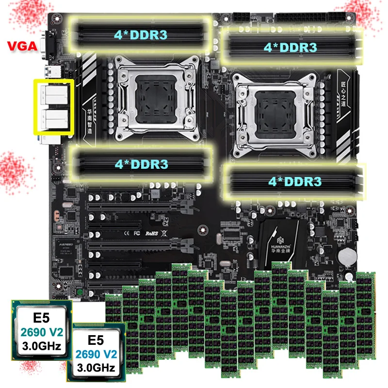 HUANANZHI XD Dual Socket Motherboard with VGA Video Port 2