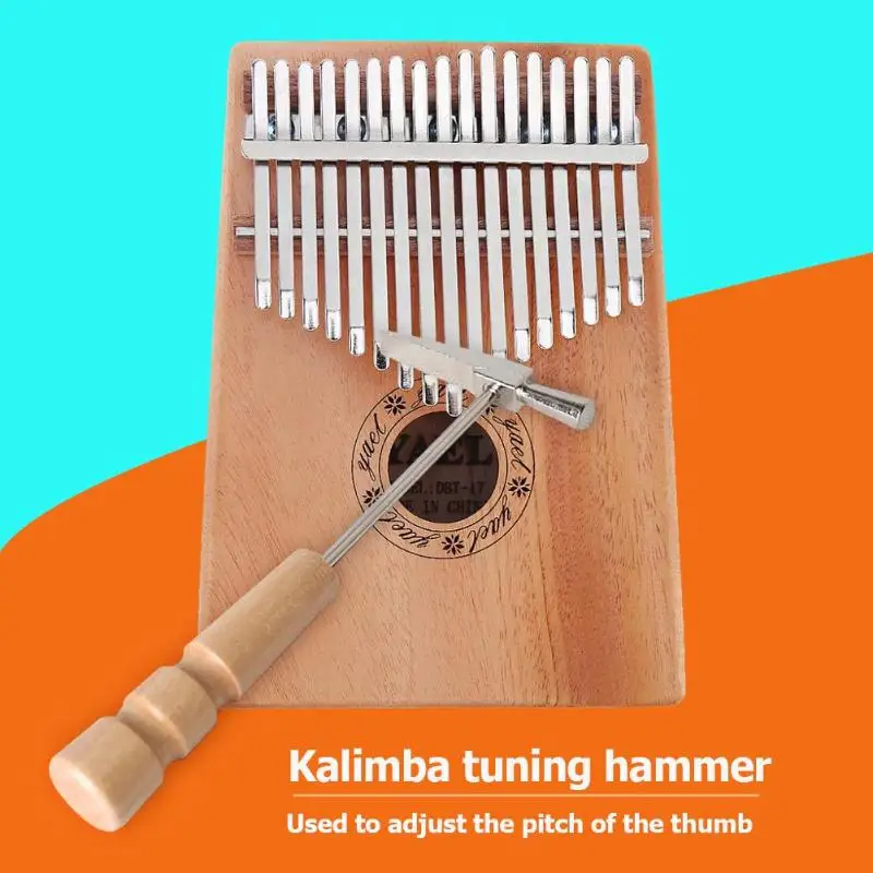 Горячая Kalimba дерево прочный металл тюнинг молоток из дерева, с длинной ручкой металлический портативный серебристо-желтый тюнер для всех размеров большого пальца пианино