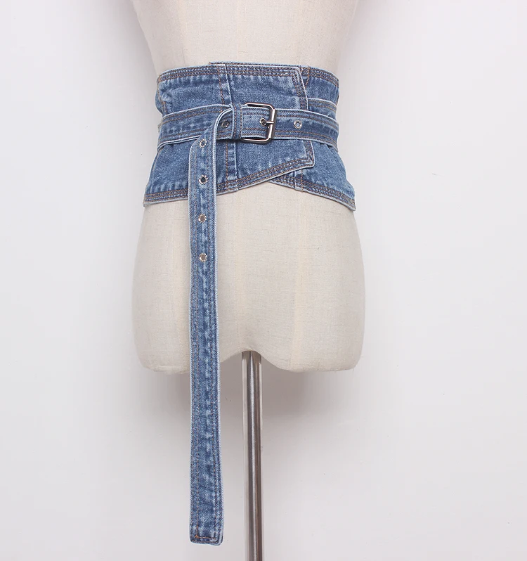 

Women's runway fashion blue denim Cummerbunds female Dress Corsets Waistband Belts decoration wide belt TB1510