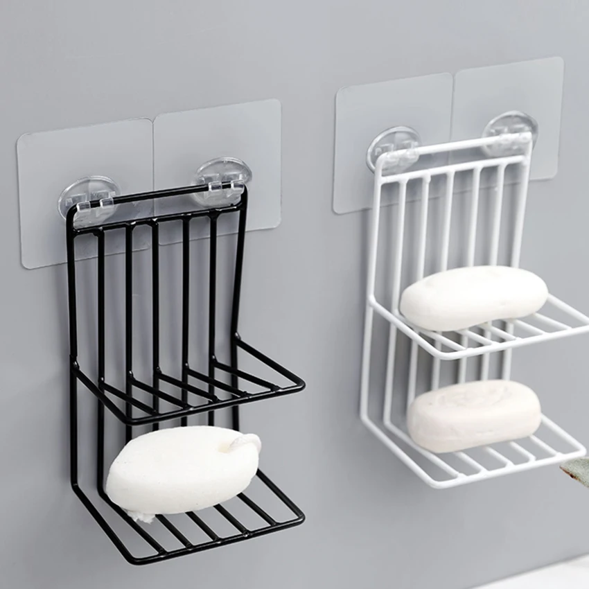 

Self Adhesive Soap Dish Sponge Holder Iron Double Layers Soap Drain Rack for Bathroom Shower Kitchen Wall Mounted Storage Shelf