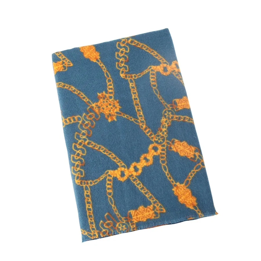 Wuaumx высокое качество шарф для женщин Осень Зима теплые кашемировые шали и обертывания цепи узор шарфы женский шейный платок 180*90 см - Цвет: Blue