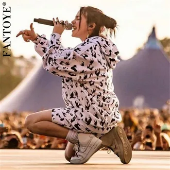 

FANTOYE Printed Hooded Sweatshirts Women Hoodies Loose Punk Oversize Pullover Women Long Sweatshirt Casual Streetwear Hoodie Top