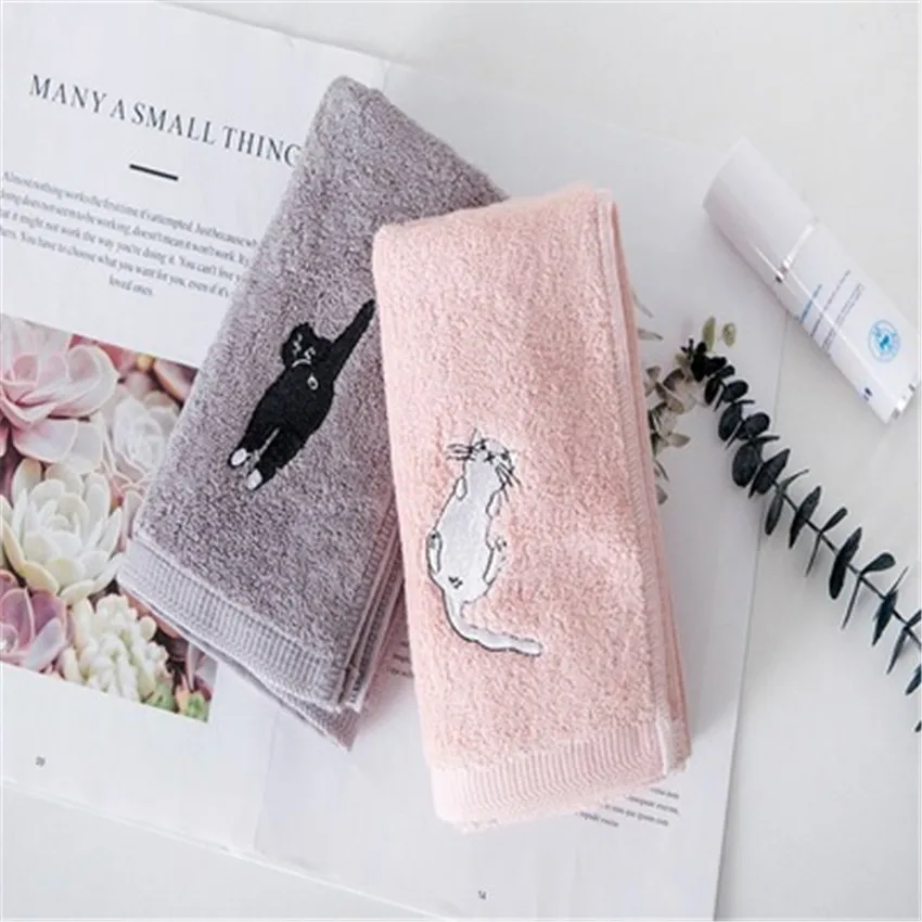 Мультяшный любимец кошка хлопчатобумажные полотенца для лица подарок для пары розовый серый утепленное полотенце ванная комната свежий здоровый супер абсорбент для полотенца для взрослых