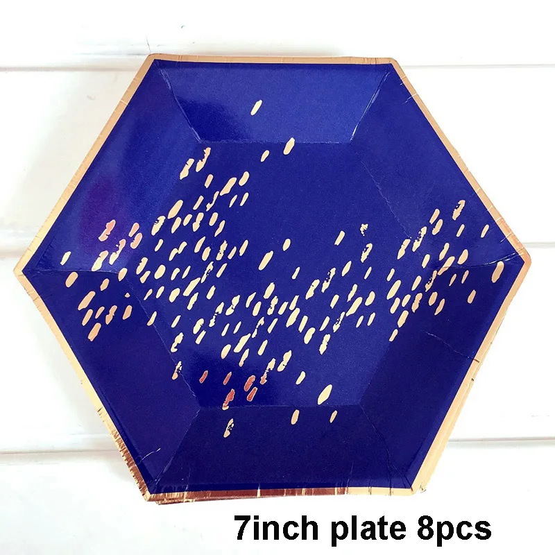 Вечерние одноразовые столовые приборы цвета розового золота в полоску, вечерние тарелки для свадьбы, дня рождения, вечеринки, декор для детей, детские вечерние принадлежности, бумажные тарелки - Цвет: Blue