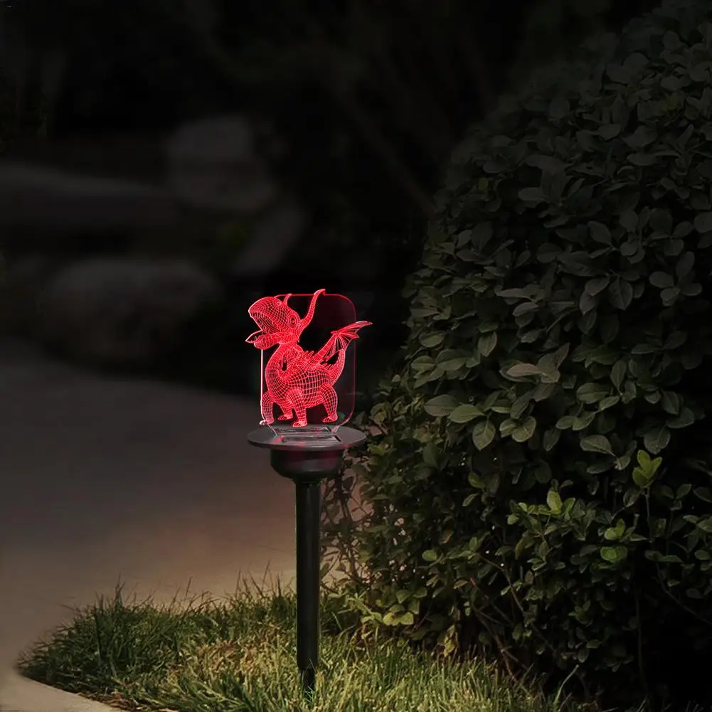 Dinosaur Shaped Acrylic LED Solar Lawn Light Outdoor Waterproof 3D In-Ground Garden Courtyard Pathway Decorative Night Light