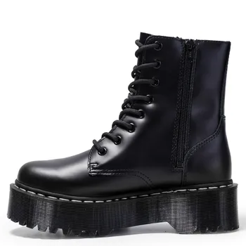 

Size35-41 Chunky Motorcycle Boots For Women Autumn 2019 Fashion Round Toe Lace-up Combat Boots Ladies Shoes