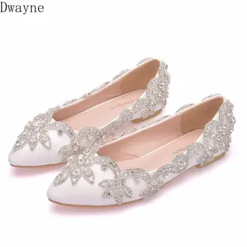 

Large Size Bridal Wedding Shoes Crystal Shoes Party Dress Single Shoes Luxury Rhinestone Flat Womens Shoes 42,43