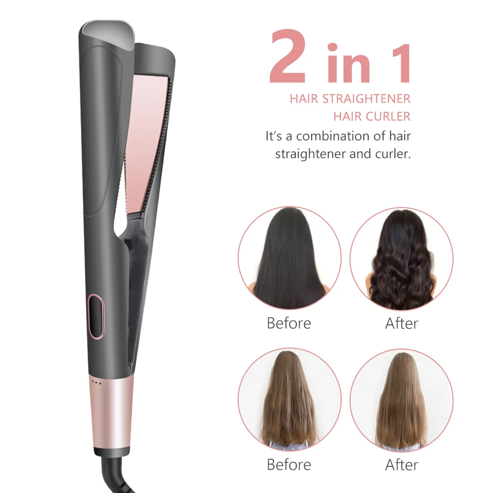 

Professional 2 In 1 Twist Hair Curling & Straightening Iron Wet & Dry Ceramic Titanium Plate Flat Iron Hair Straightener Curler