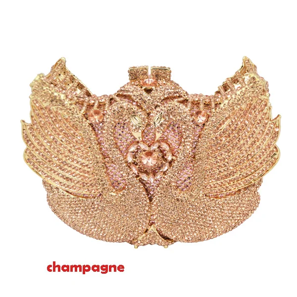 Модные женские вечерние сумки с кристаллами, металлическим розовым 3D лебедем, клатч, свадебные вечерние сумочки, Коктейльные Вечерние Сумочки для выпускного вечера, дамские сумочки и сумочки - Цвет: champagne