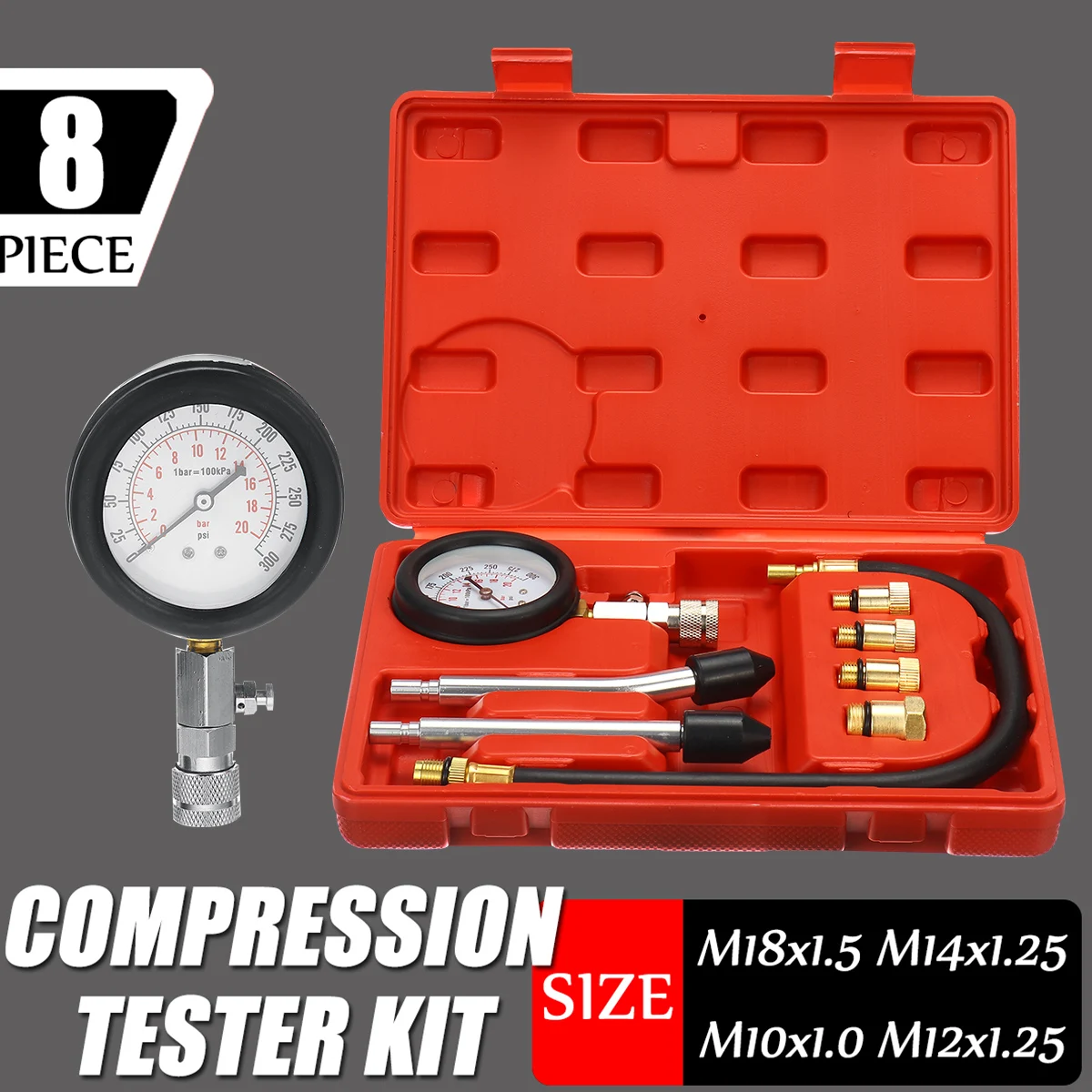 £14.78 Petrol Engine Pressure Gauge Tester Kit Set Compression Leakage Diagnostic