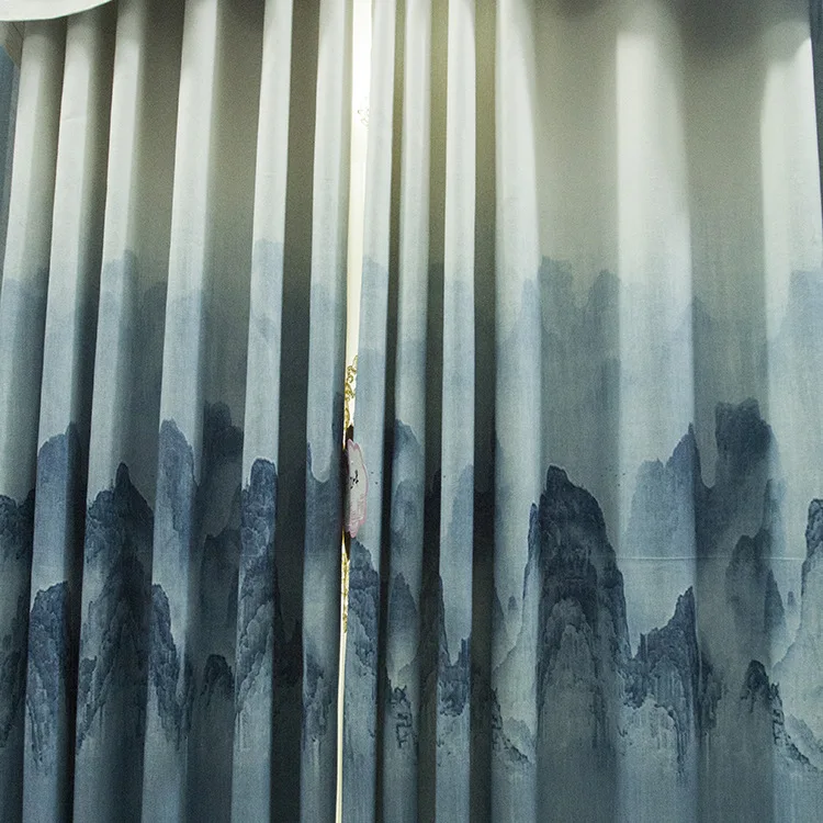 

How Sales Curtains for Living Room Bedroom Shading Cotton and Linen Curtain Cloth Landscape Painting Curtain Tulle Nordic