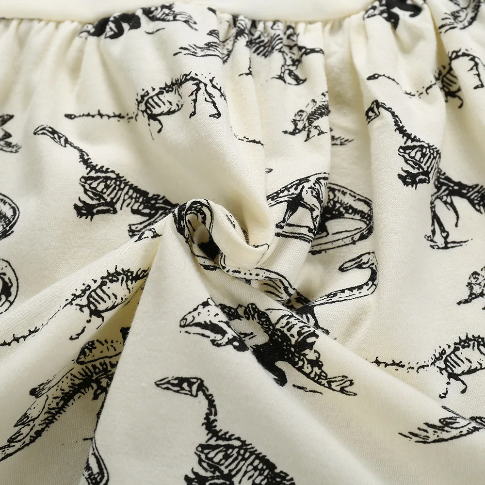 Летнее Хлопковое платье с короткими рукавами и круглым вырезом с рисунком динозавра для новорожденных девочек От 0 до 3 лет