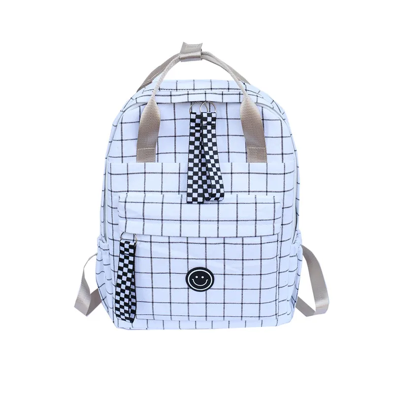 Style 2 white Черно-белый школьный рюкзак с узором в клетку, женский корейский школьный рюкзак, студенческий рюкзак в стиле колледжа, сумка через плечо - Цвет: Style 2 white