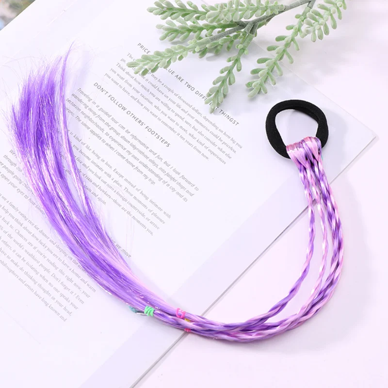 Цветной парик для девочек, конский хвост, украшение для волос, парик, повязка на голову, резинки, резинки для волос, головные уборы для детей, крученая тесьма, аксессуары для волос - Цвет: Bright purple